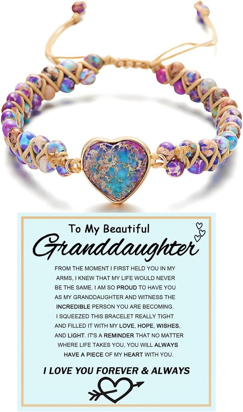 DivaGlamz To My Granddaughter-Infinity Forever Love Heart Bracelet, Natural Emperor Stone Double Layer Purple Beaded Woven Wrap Bracelets Adjustable Mind Peace Gift Jewelry - Image 1